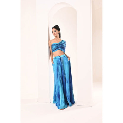 Bani Khurana Blue Printed Top with Palazzo (Set of 2)