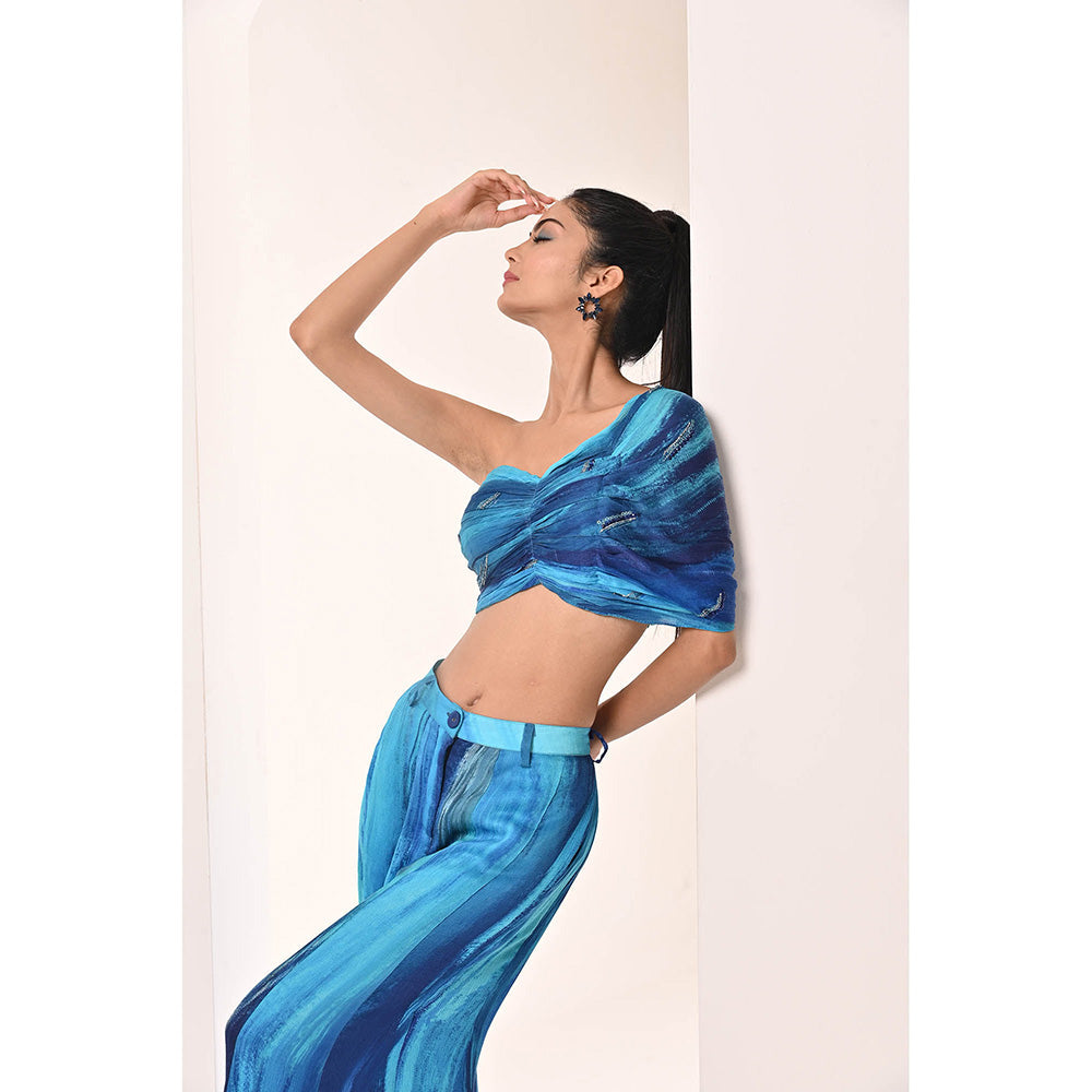 Bani Khurana Blue Printed Top with Palazzo (Set of 2)