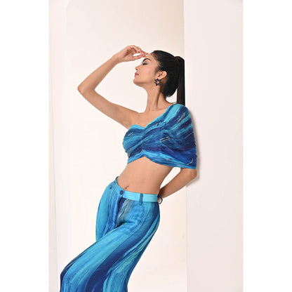 Bani Khurana Blue Printed Top with Palazzo (Set of 2)