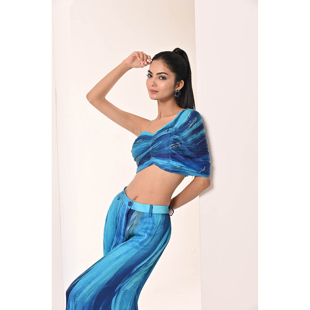 Bani Khurana Blue Printed Top with Palazzo (Set of 2)