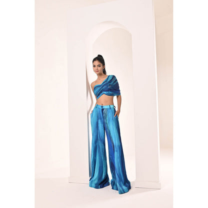 Bani Khurana Blue Printed Top with Palazzo (Set of 2)