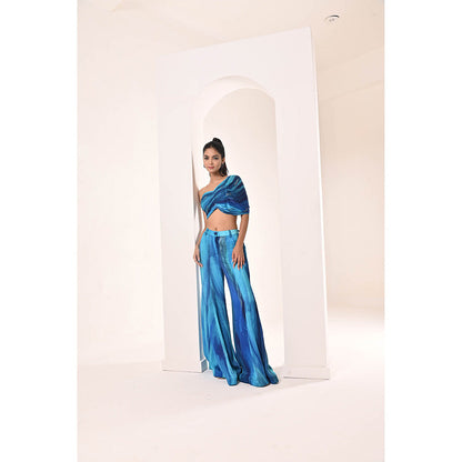 Bani Khurana Blue Printed Top with Palazzo (Set of 2)