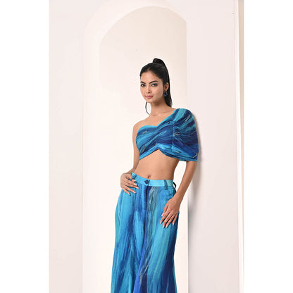 Bani Khurana Blue Printed Top with Palazzo (Set of 2)