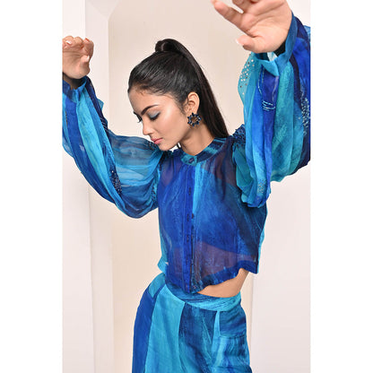 Bani Khurana Blue Printed Embroidered Co-Ord (Set of 2)