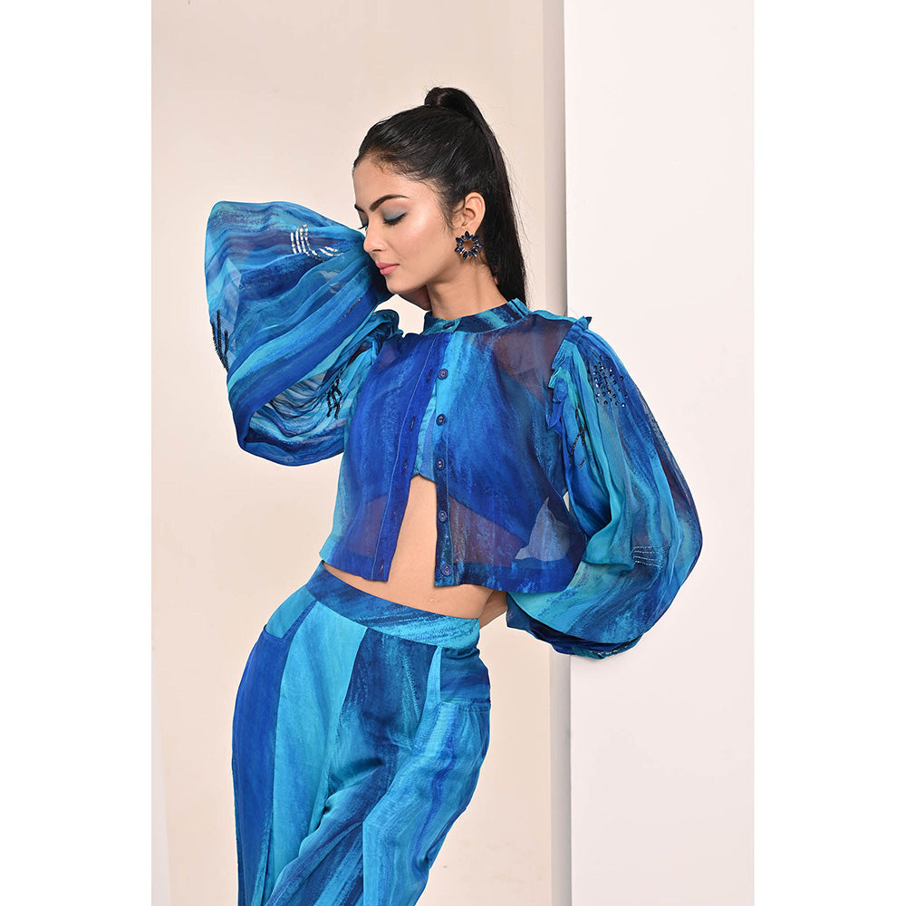 Bani Khurana Blue Printed Embroidered Co-Ord (Set of 2)