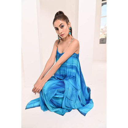 Bani Khurana Blue Printed Sleeveless Co-Ord (Set of 2)