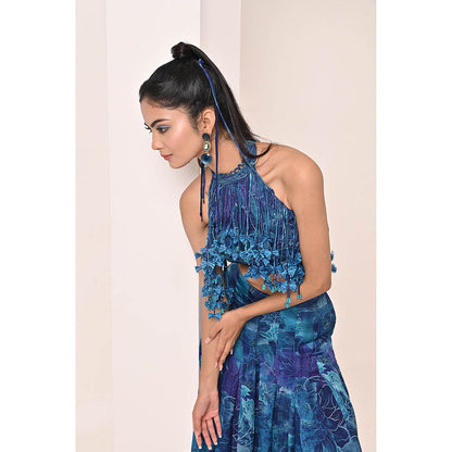 Bani Khurana Blue Floral Print Top with Palazzo (Set of 2)