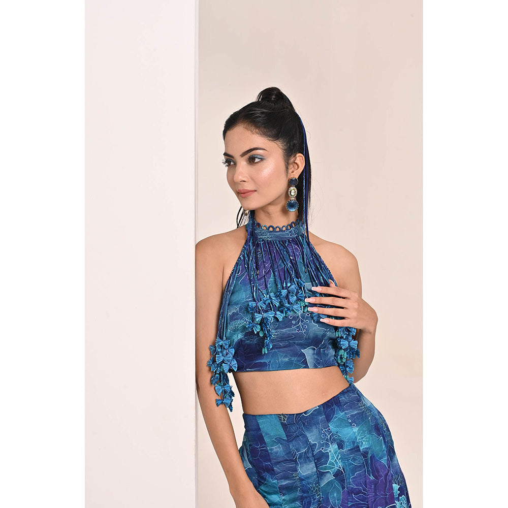 Bani Khurana Blue Floral Print Top with Palazzo (Set of 2)