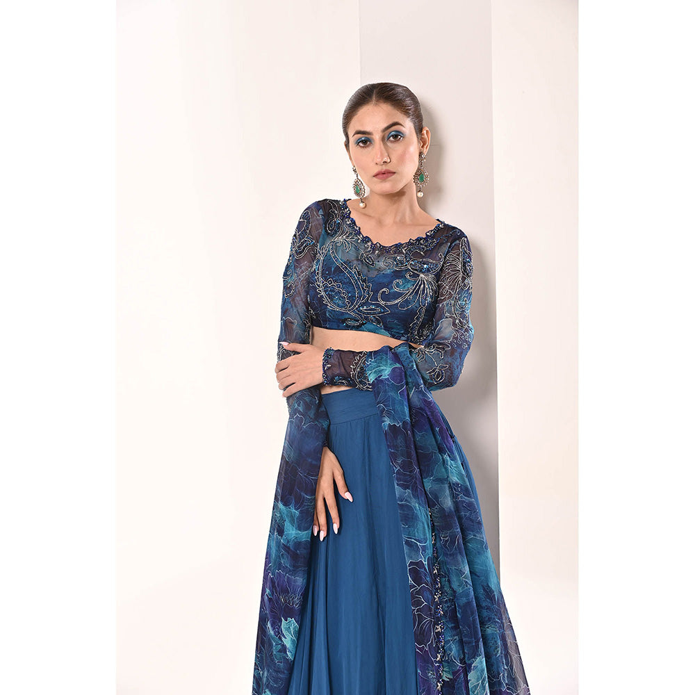 Bani Khurana Printed Embroidered Lehenga with Blouse and Dupatta (Set of 3)