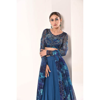 Bani Khurana Printed Embroidered Lehenga with Blouse and Dupatta (Set of 3)