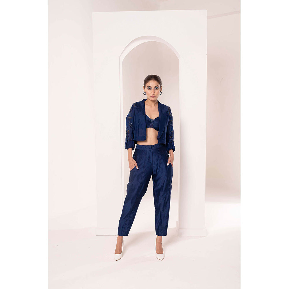 Bani Khurana Navy Blue Embellished Jacket with Bustier and Pant (Set of 3)