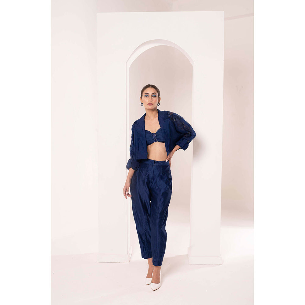 Bani Khurana Navy Blue Embellished Jacket with Bustier and Pant (Set of 3)