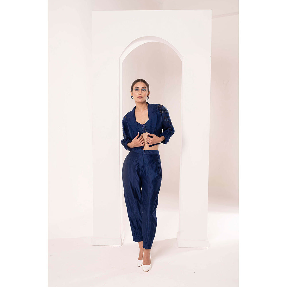 Bani Khurana Navy Blue Embellished Jacket with Bustier and Pant (Set of 3)