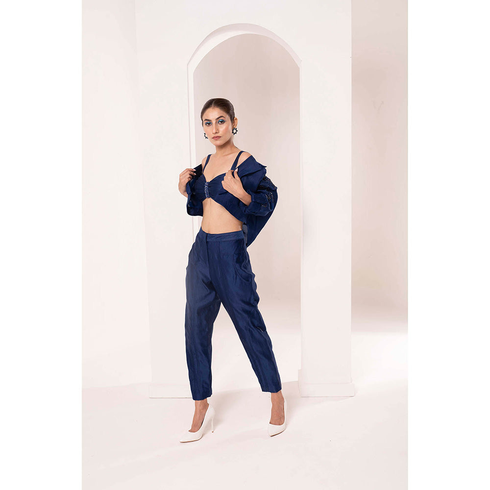 Bani Khurana Navy Blue Embellished Jacket with Bustier and Pant (Set of 3)