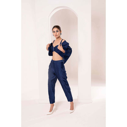 Bani Khurana Navy Blue Embellished Jacket with Bustier and Pant (Set of 3)
