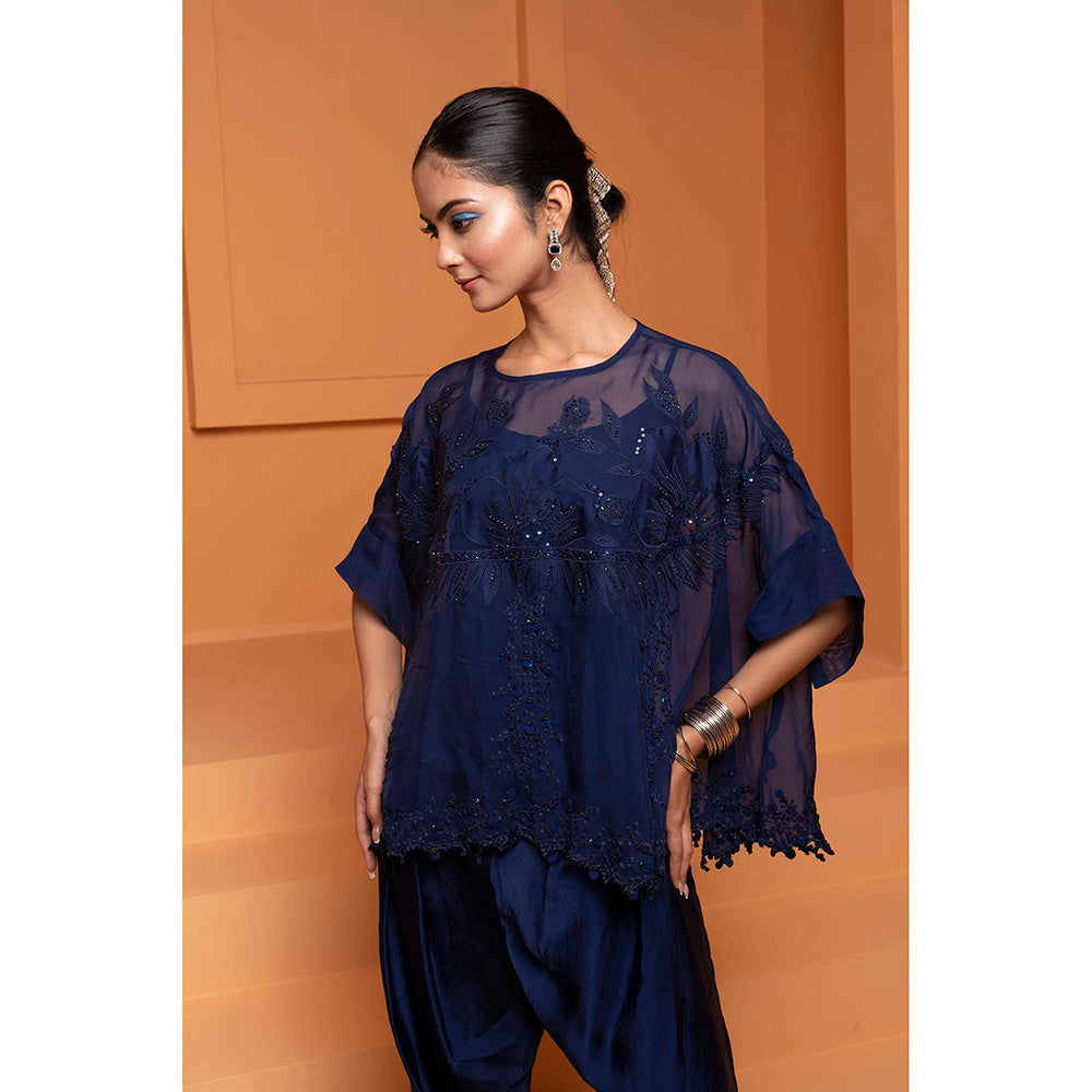 Bani Khurana Navy Blue Embellished Tunic with Dhoti and Inner (Set of 3)