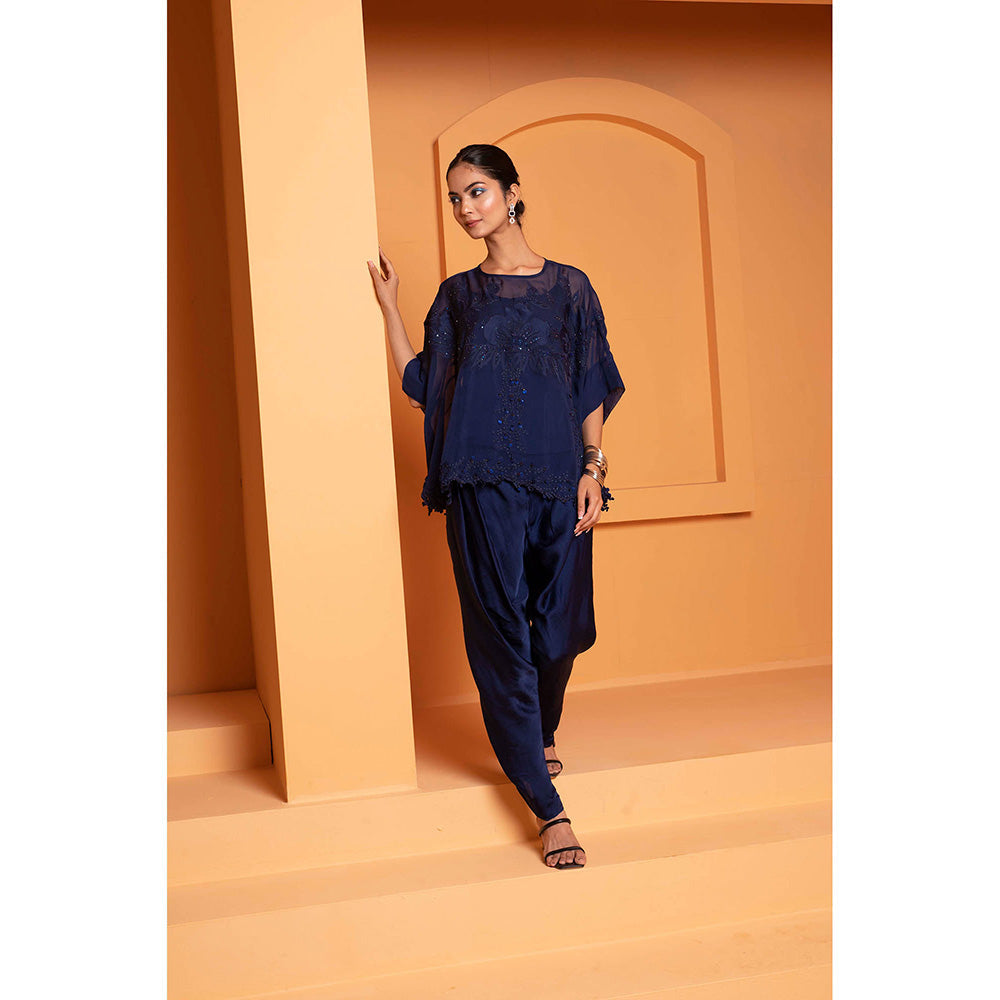 Bani Khurana Navy Blue Embellished Tunic with Dhoti and Inner (Set of 3)