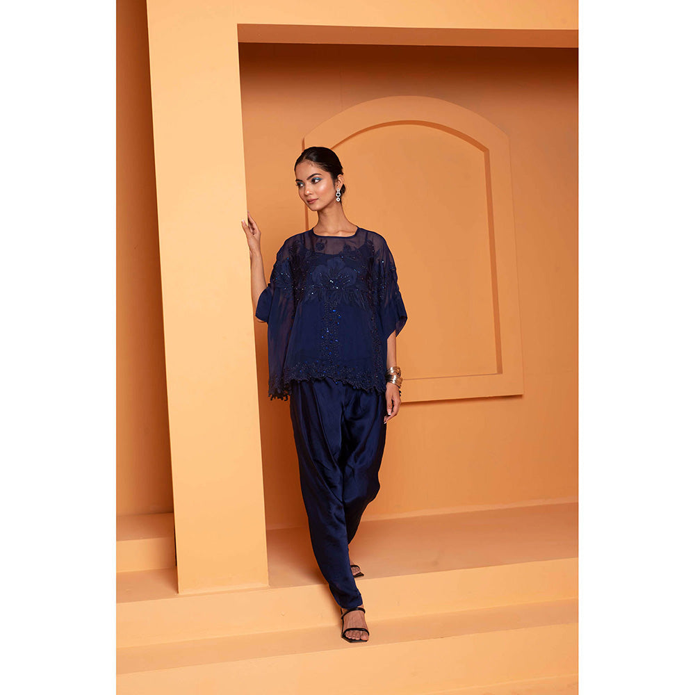 Bani Khurana Navy Blue Embellished Tunic with Dhoti and Inner (Set of 3)