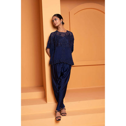 Bani Khurana Navy Blue Embellished Tunic with Dhoti and Inner (Set of 3)