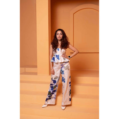 Bani Khurana Beige Floral Print Corset Fit Co-Ord (Set of 2)