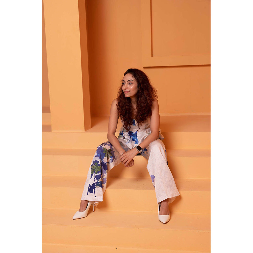 Bani Khurana Beige Floral Print Corset Fit Co-Ord (Set of 2)