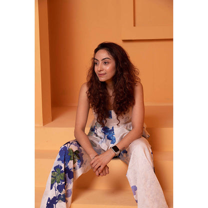 Bani Khurana Beige Floral Print Corset Fit Co-Ord (Set of 2)