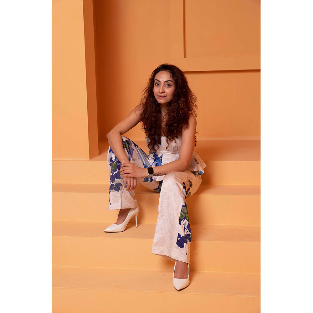 Bani Khurana Beige Floral Print Corset Fit Co-Ord (Set of 2)