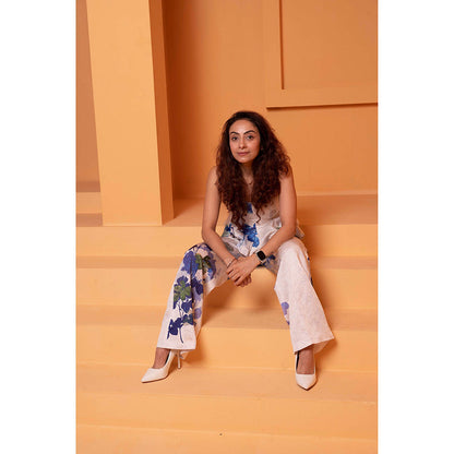 Bani Khurana Beige Floral Print Corset Fit Co-Ord (Set of 2)