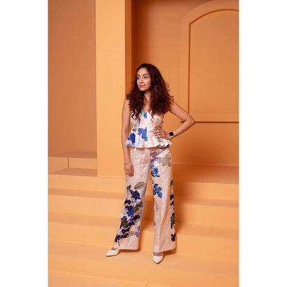 Bani Khurana Beige Floral Print Corset Fit Co-Ord (Set of 2)