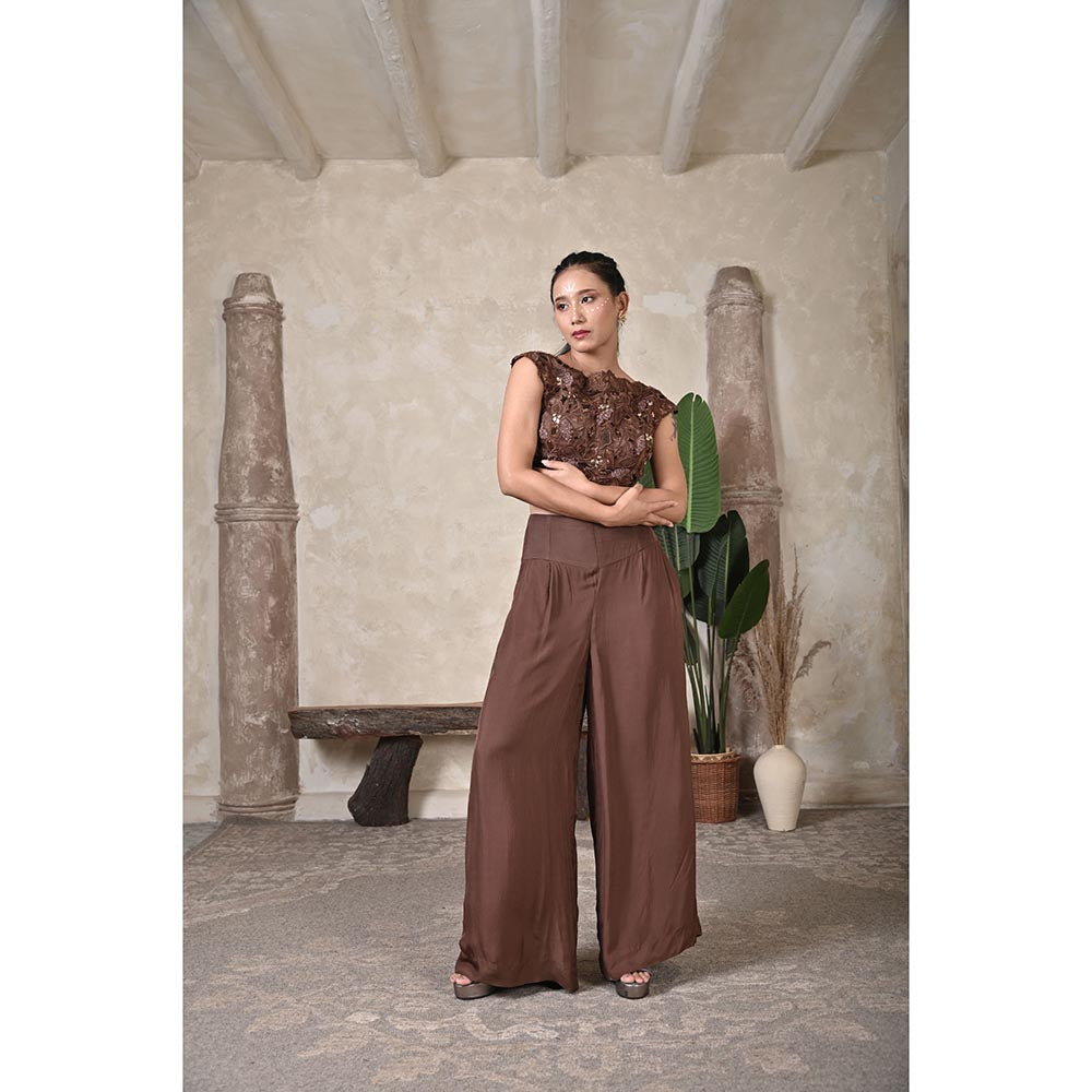 Bani Khurana Cocoa Bloom Embroidered Crop Top and Pant