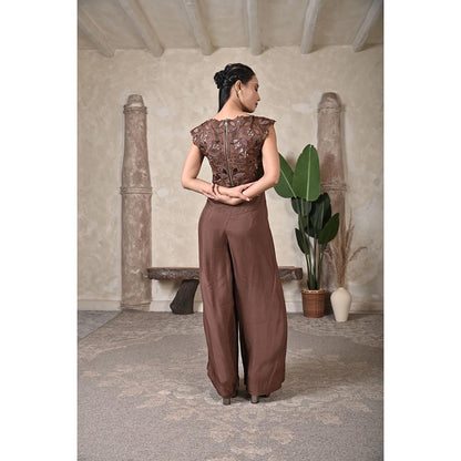 Bani Khurana Cocoa Bloom Embroidered Crop Top and Pant