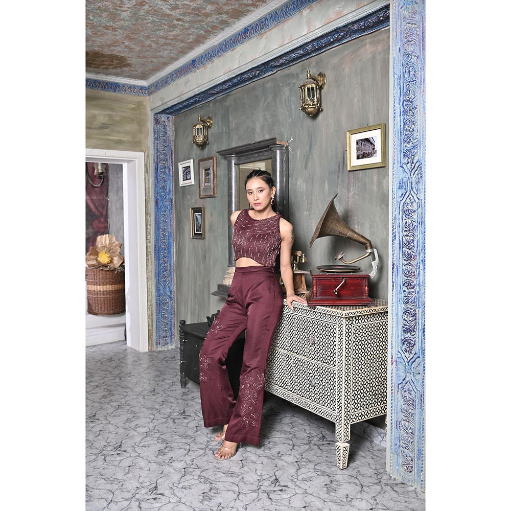 Bani Khurana Burgundy Muse Embellished Co-Ord Set