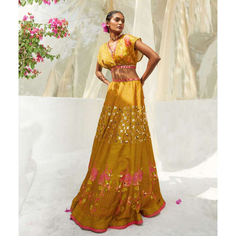 Basil Leaf Yellow Lehenga with Blouse and Dupatta (Set of 3)