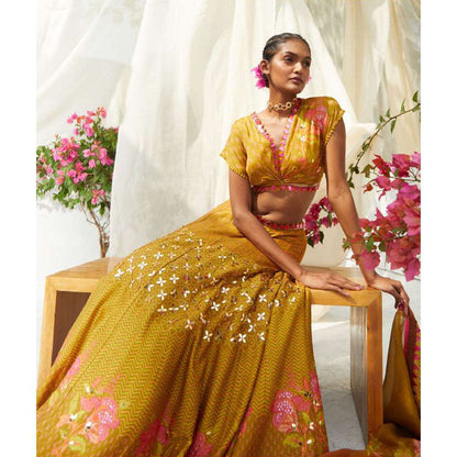 Basil Leaf Yellow Lehenga with Blouse and Dupatta (Set of 3)