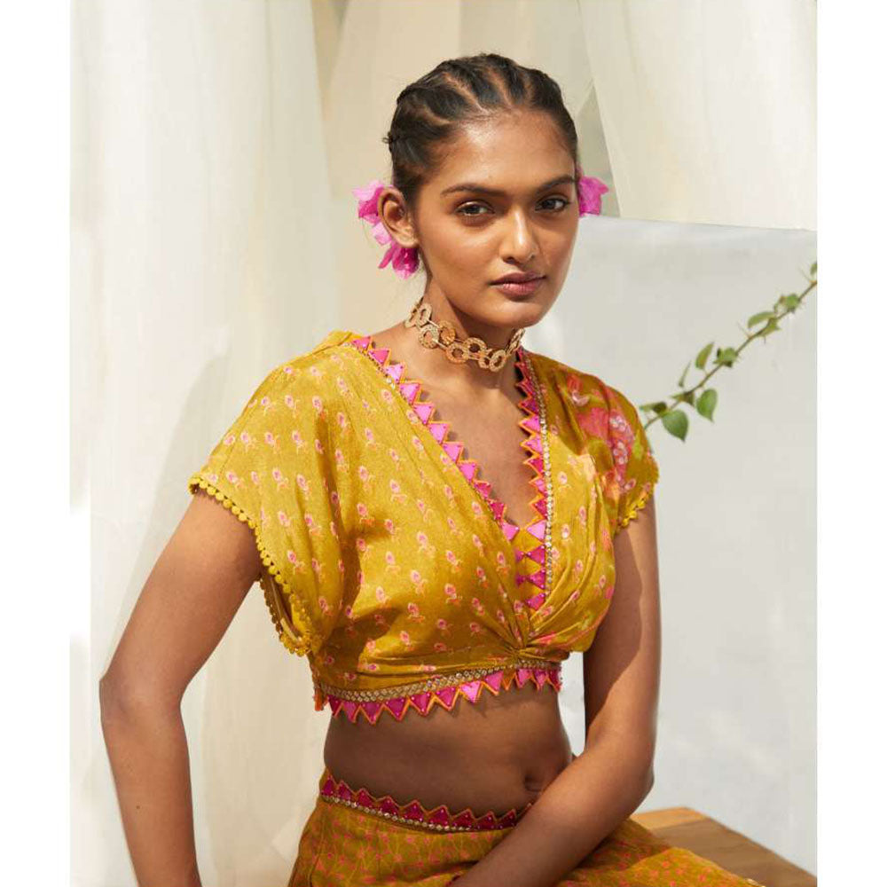 Basil Leaf Yellow Lehenga with Blouse and Dupatta (Set of 3)