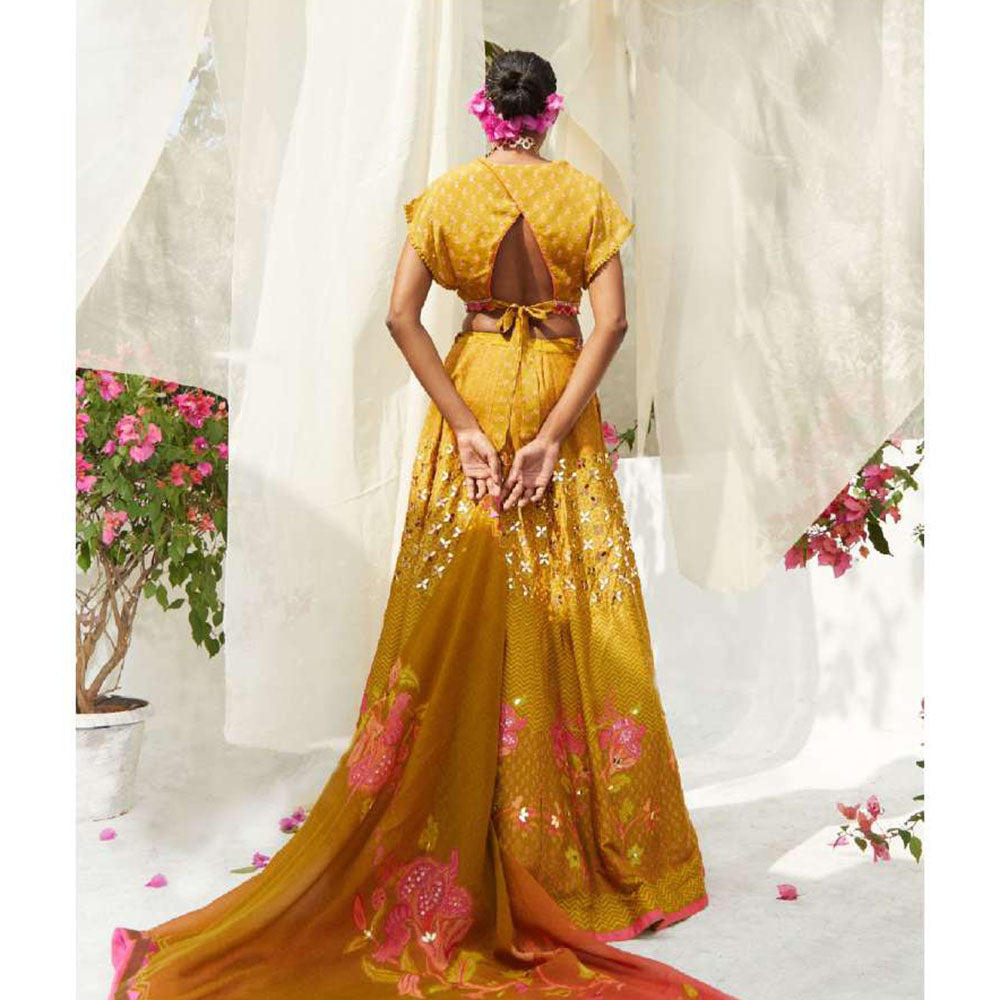 Basil Leaf Yellow Lehenga with Blouse and Dupatta (Set of 3)