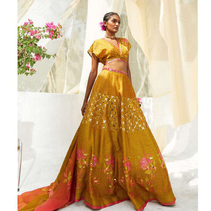 Basil Leaf Yellow Lehenga with Blouse and Dupatta (Set of 3)