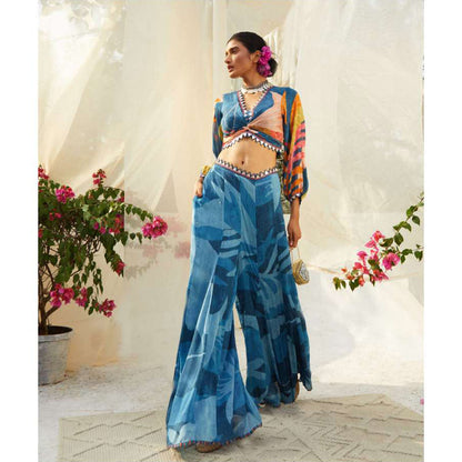 Basil Leaf Blue Palazzo with Crop Top (Set of 2)