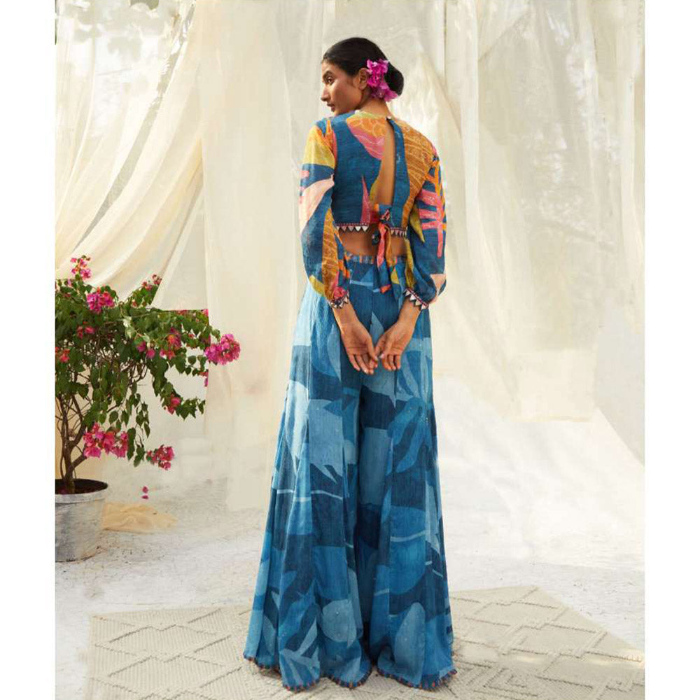 Basil Leaf Blue Palazzo with Crop Top (Set of 2)