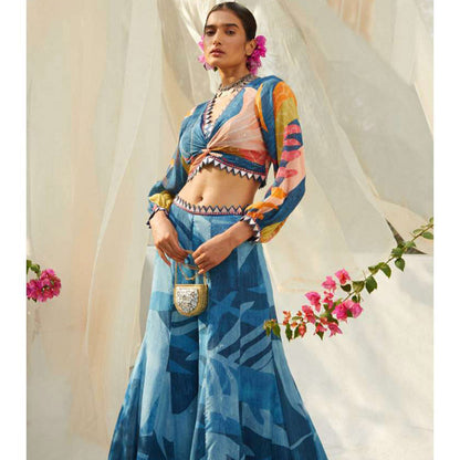 Basil Leaf Blue Palazzo with Crop Top (Set of 2)