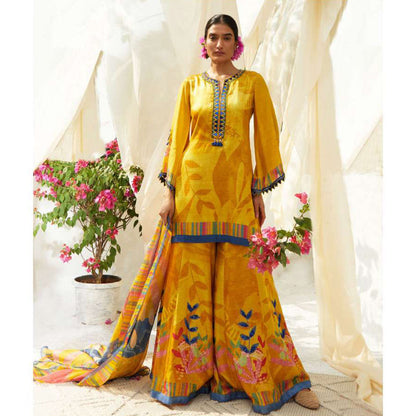 Basil Leaf Yellow Sharara with Kurti and Dupatta (Set of 3)