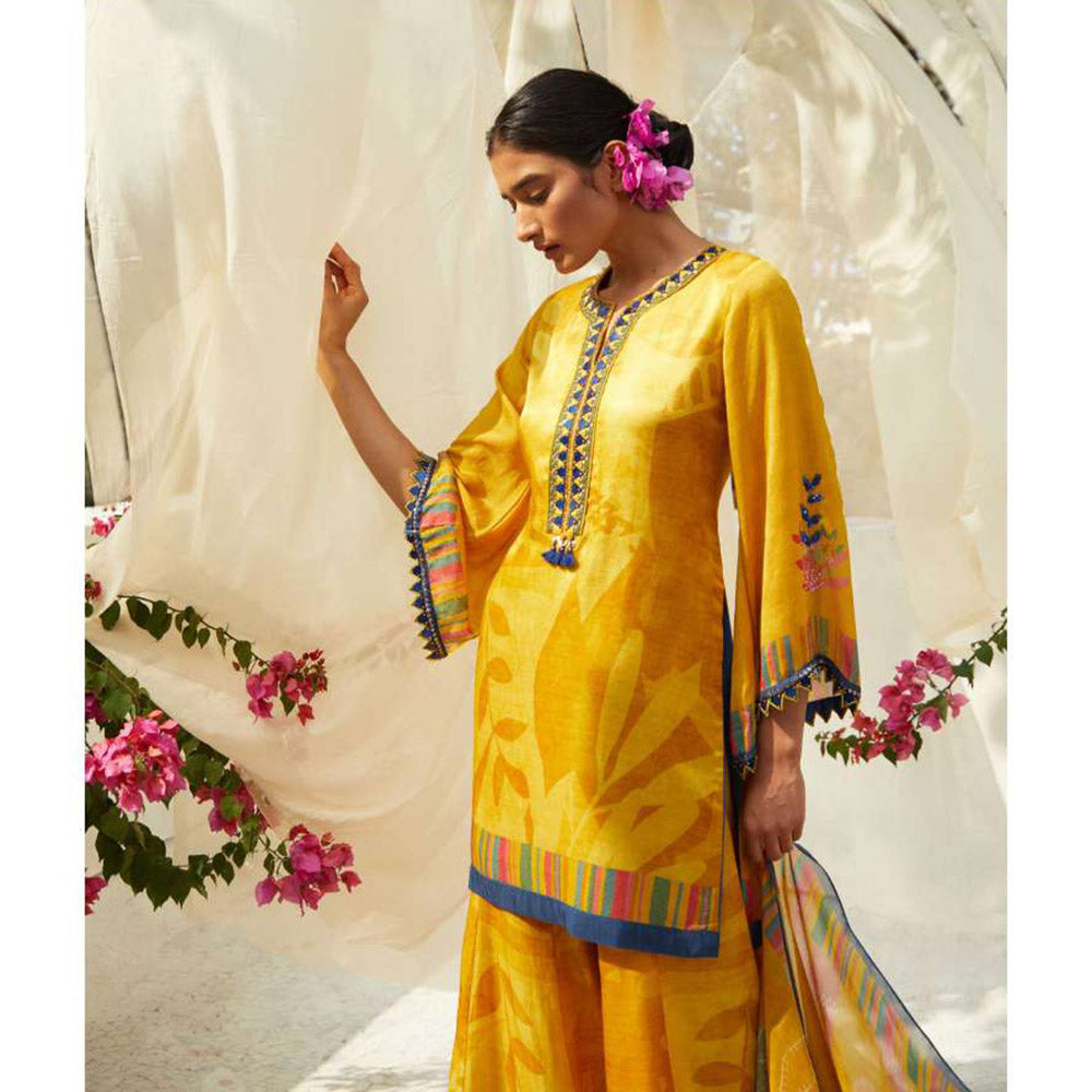 Basil Leaf Yellow Sharara with Kurti and Dupatta (Set of 3)