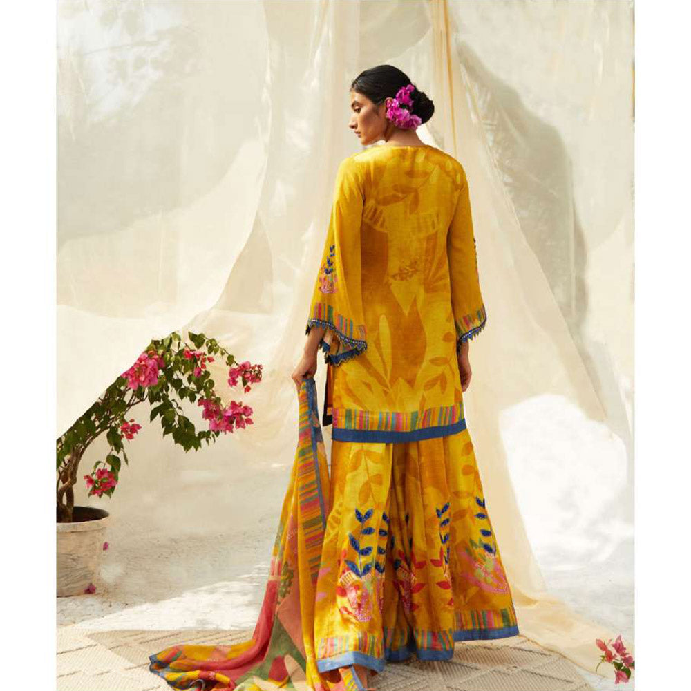 Basil Leaf Yellow Sharara with Kurti and Dupatta (Set of 3)