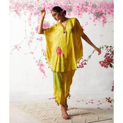 Basil Leaf Yellow Kaftan with Pant and Inner (Set of 3)