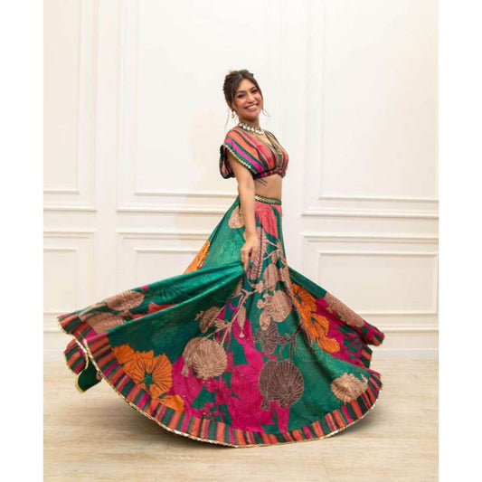 Basil Leaf Bottle Multi-Color Lehenga with Blouse and Dupatta (Set of 3)