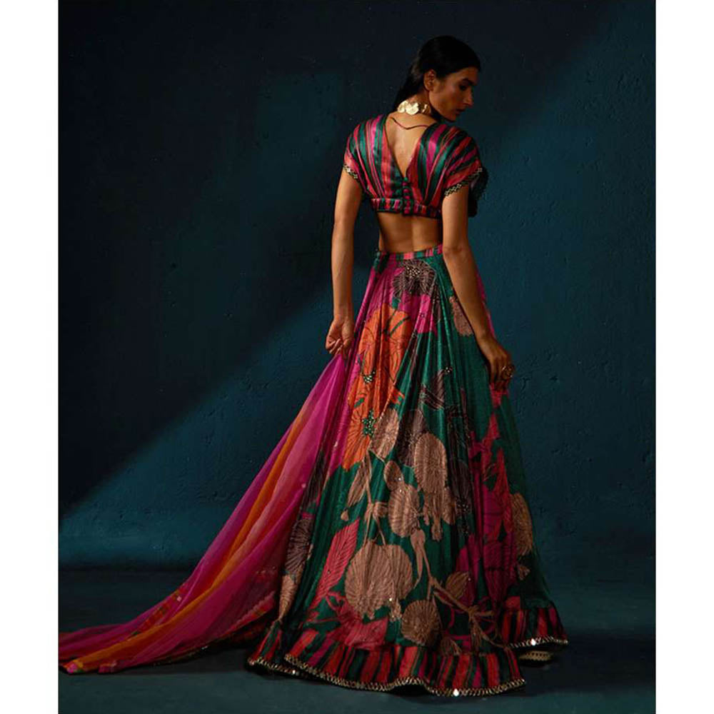 Basil Leaf Bottle Multi-Color Lehenga with Blouse and Dupatta (Set of 3)