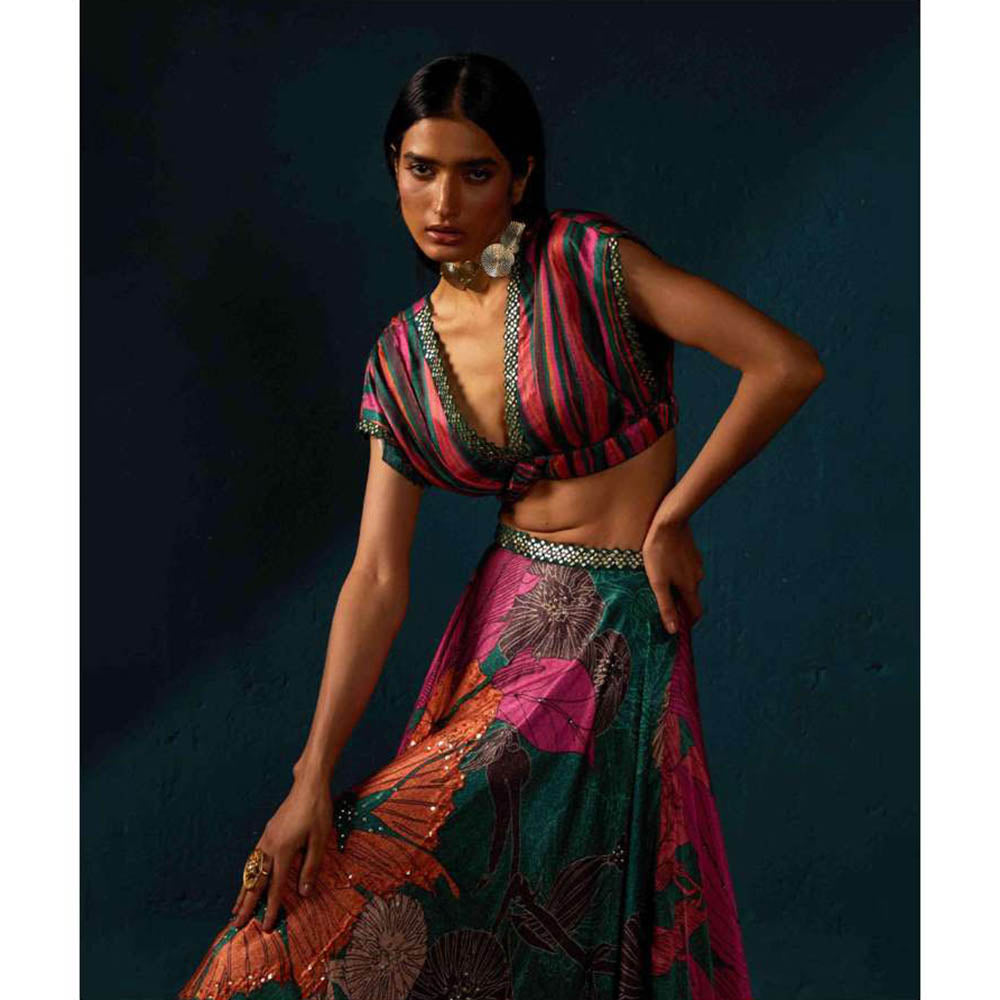 Basil Leaf Bottle Multi-Color Lehenga with Blouse and Dupatta (Set of 3)