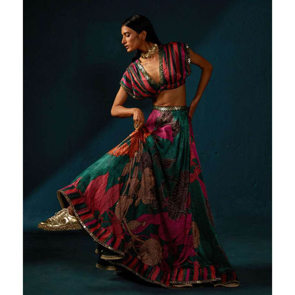 Basil Leaf Bottle Multi-Color Lehenga with Blouse and Dupatta (Set of 3)