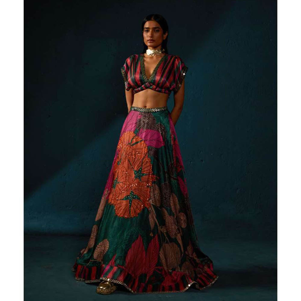 Basil Leaf Bottle Multi-Color Lehenga with Blouse and Dupatta (Set of 3)