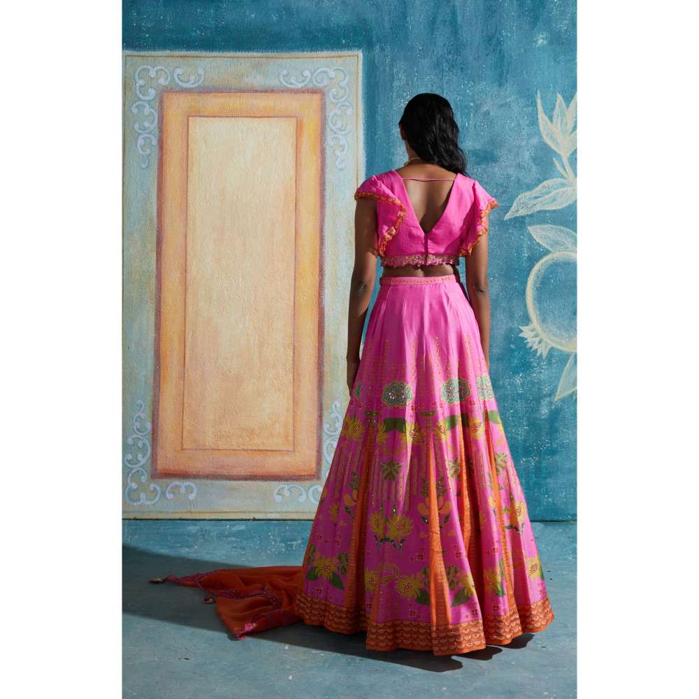 Basil Leaf Pink Lehenga with Blouse and Dupatta (Set of 3)